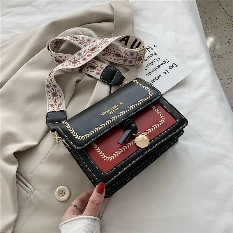 Bohemian Strap Crossbody Bag for Women Wide Shoulder Messenger Handbag Purse