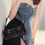 Double Pocket Women Shoulder Bag PU Leather Clutch Purse Handbags