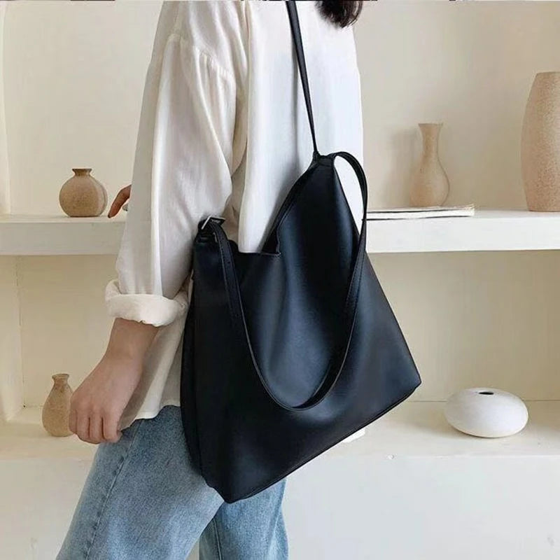 Double Straps Shoulder Bag Women Large Capacity Tote Bag Solid Book