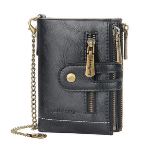 Double Zipper Faux Leather Male Wallet Safe Buckle Retro Wallet