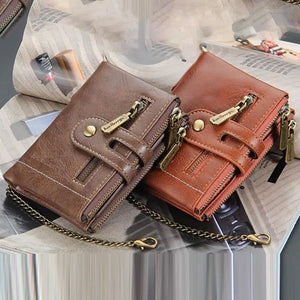 Double Zipper Faux Leather Male Wallet Safe Buckle Retro Wallet