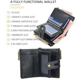 Double Zipper Faux Leather Male Wallet Safe Buckle Retro Wallet