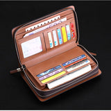 Double Zipper Men Clutch Bag Leather Long Purse Organizer Wallet