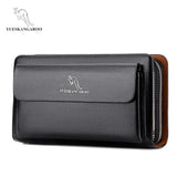 Double Zipper Men Clutch Bag Leather Long Purse Organizer Wallet