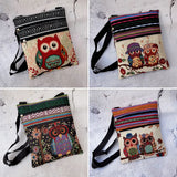Owl Printed Mini Shoulder Bag Double Zipper Messenger Bag