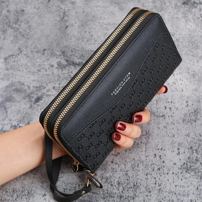 Double Zipper Pink Women Wallet High PU Leather Female Long Capacity Wallets