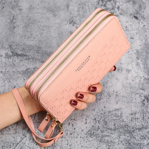 Double Zipper Pink Women Wallet High PU Leather Female Long Capacity Wallets