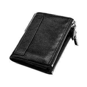 Men's Leather Wallet Double Zipper Short Purse