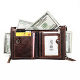 Men's Leather Wallet Double Zipper Short Purse