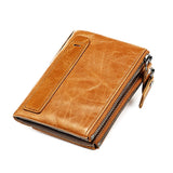 Men's Leather Wallet Double Zipper Short Purse
