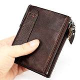 Men's Leather Wallet Double Zipper Short Purse