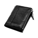 Men's Leather Wallet Double Zipper Short Purse