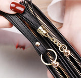 Double Zipper Wallet Women PU Leather Tassel Leaf Purse Clutch Bag