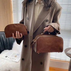 Double Zipper Women Cosmetic Bag Travel Leather Makeup Bag
