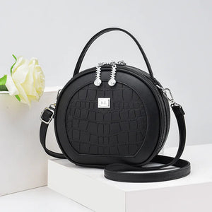 Vintage PU Leather Mini Saddle Bag Double Zippers Circular Shoulder Bag