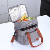Double-deck Insulated Lunch Box Tote Men Women Picnic Travel Cold Food Cooler Th