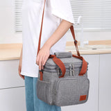 Double-deck Insulated Lunch Box Tote Men Women Picnic Travel Cold Food Cooler Th