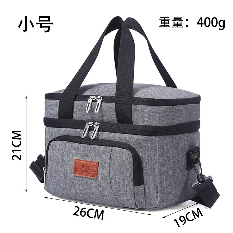 Double Deck Portable Leakproof Insulated Lunch Cooler Bag Picnic Food Storage