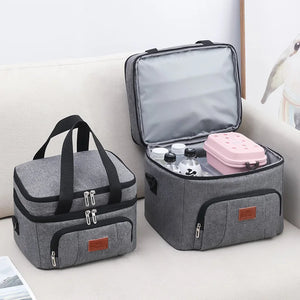 Double Deck Portable Leakproof Insulated Lunch Cooler Bag Picnic Food Storage