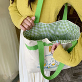 Plaid Canvas Bag for Women Girl's Shoulder Bags Casual Tote Female