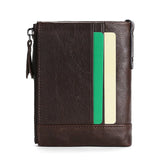 Men's Leather Double Zipper Short Wallet Handheld Oil Wax Leather Wallet
