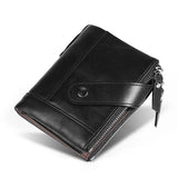 Men's Leather Double Zipper Short Wallet Handheld Oil Wax Leather Wallet