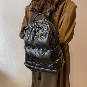 Women's Padded Nylon Quilted Backpack for Winter