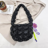 Women's Contrast Colors Shoulder Bag Pleated Underarm Handbag with Pendant