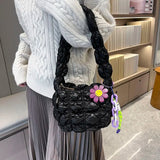 Women's Contrast Colors Shoulder Bag Pleated Underarm Handbag with Pendant