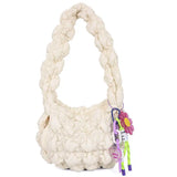 Women's Contrast Colors Shoulder Bag Pleated Underarm Handbag with Pendant