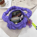 Women's Contrast Colors Shoulder Bag Pleated Underarm Handbag with Pendant