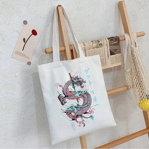 Dragon Anime Print Punk Canvas Bag Harajuku Shopper Women's Bag