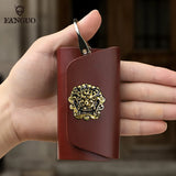 Dragon Head Button Leather Men's Car Key Holder Bag