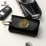 Dragon Head Button Leather Men's Car Key Holder Bag