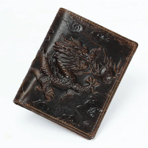 Dragon Pattern Leather Wallet Vintage Dollar Clip Cow Leather Purse