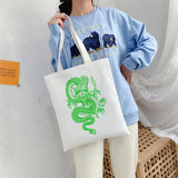 Dragon Print Canvas Shopper Bag Harajuku Punk Goth Women's Shoulder Bag