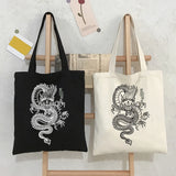 Dragon Print Canvas Shopper Bag Harajuku Punk Goth Women's Shoulder Bag