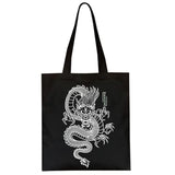 Dragon Print Canvas Shopper Bag Harajuku Punk Goth Women's Shoulder Bag