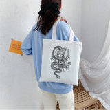 Dragon Print Canvas Shopper Bag Harajuku Punk Goth Women's Shoulder Bag