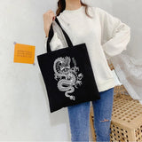 Dragon Print Canvas Shopper Bag Harajuku Punk Goth Women's Shoulder Bag