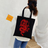 Dragon Print Canvas Shopper Bag Harajuku Punk Goth Women's Shoulder Bag