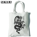 Dragon Printing Canvas Shopper Bag Harajuku Punk Gothic Tote Vintage Shoulder