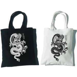 Dragon Printing Canvas Shopper Bag Harajuku Punk Gothic Tote Vintage Shoulder