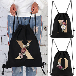 Drawstring Backpack Bag Shoulders 26 Letter Gym Portable Outdoor Bag