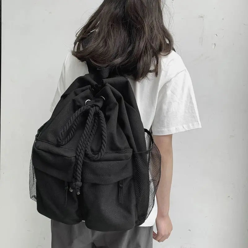 Canvas Drawstring Backpack Large School Bag