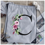 Alphabet Flower Print Drawstring Bag School Backpack Men Women