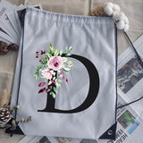 Alphabet Flower Print Drawstring Bag School Backpack Men Women