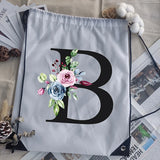 Alphabet Flower Print Drawstring Bag School Backpack Men Women