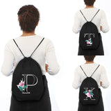 Alphabet Flower Print Drawstring Bag Women's Backpack
