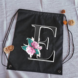 Alphabet Flower Print Drawstring Bag Women's Backpack